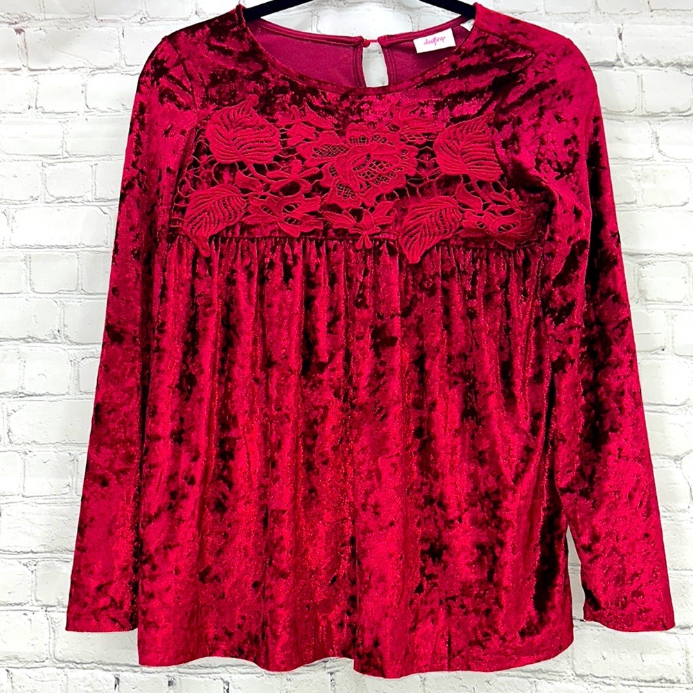 Holiday Red Crushed Velvet Girls Day Trip‎ xl Girls 14